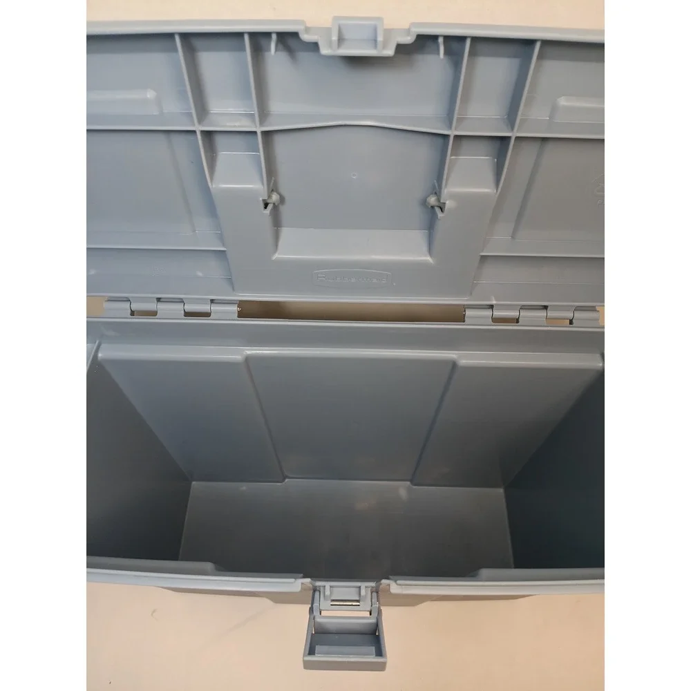 Rubbermaid Portable Hanging File Box with Latch and Handle Blue Gray Plastic